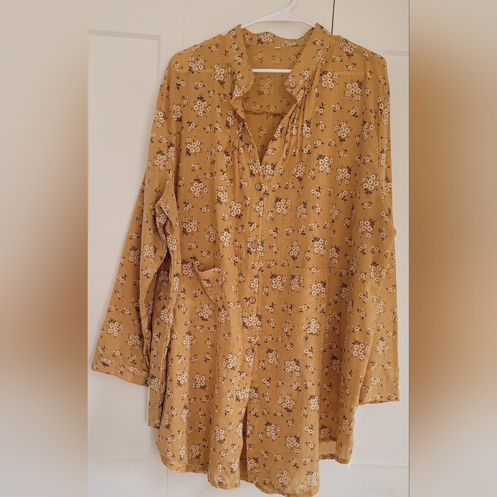 SHEIN Mustard Floral Blouse